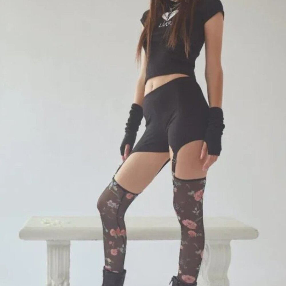 Dolls Kill Current Mood Can't Be Just Friends Garter Leggings